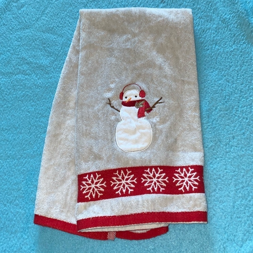 Snowman and snowflakes Christmas embroidered hand fingertip towel